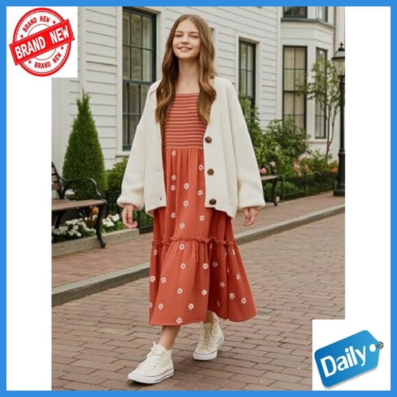 Girls Maxi Dress Boho Floral Long Sleeves Smocked Square Neck 5-14Y - Picture 3 of 7